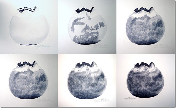 Blueberry Watercolor Painting Stages